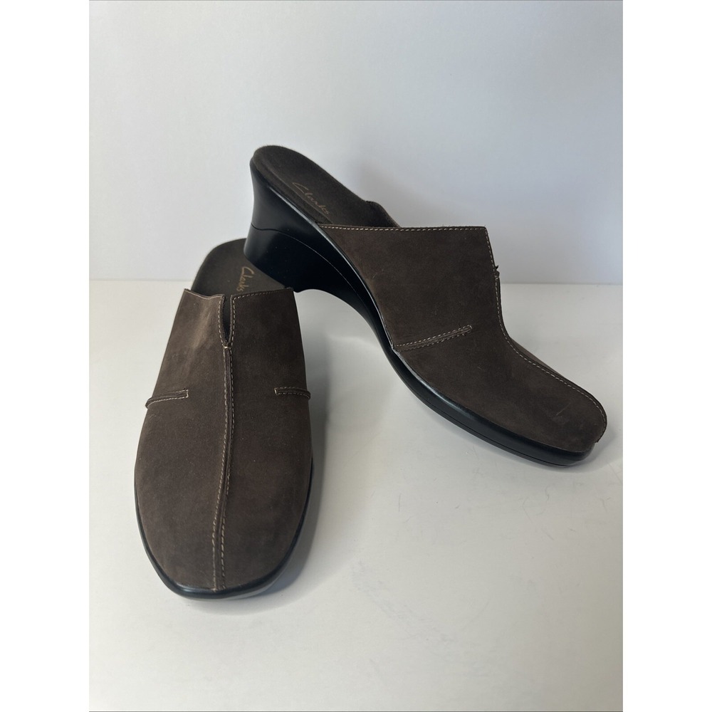 Excellent Condition Clark's Leather Brown Slip On Clogs. Womans Size 10 M‎ 78585